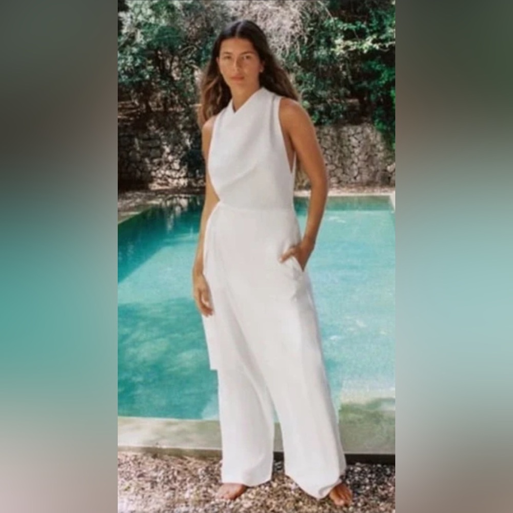 NWT ZARA White Wrap Cowl neck sleeveless Jumpsuit size Medium - Picture 4 of 8